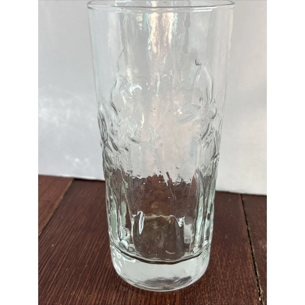 Vintage Libbey Textured Embossed 3-D Iris 2 Highball Tumbler Drinking Glasses